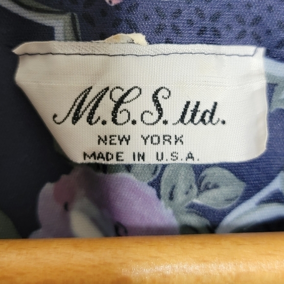 Vintage MCS Ltd. | Navy Pink Lavender Floral Midi Dress with Side Pockets - Picture 4 of 4